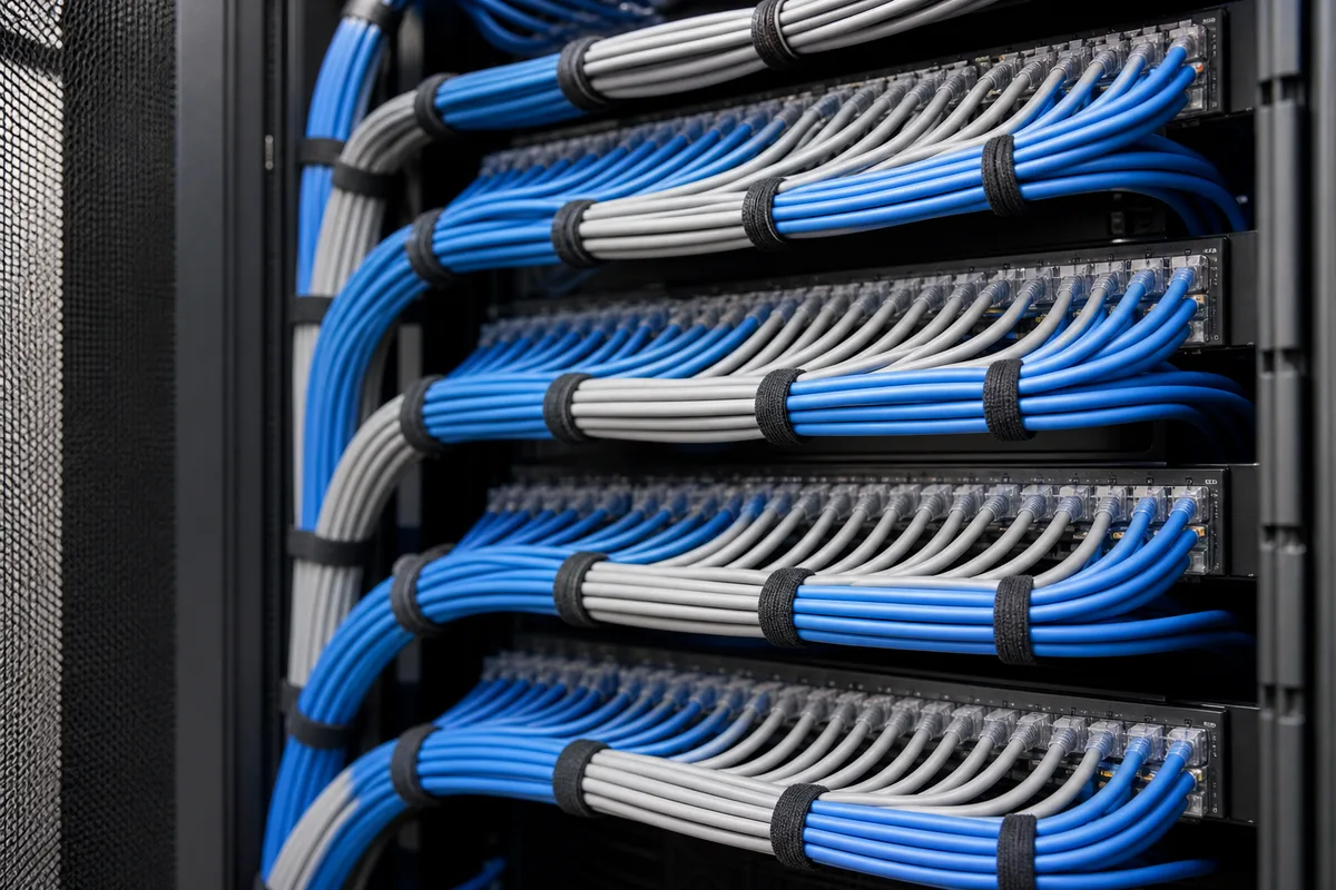 Sauber organisierte Netzwerkkabel im Serverschrank